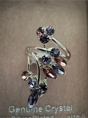 Silver-Plated Floral Crystal Ring in Purple & Pink